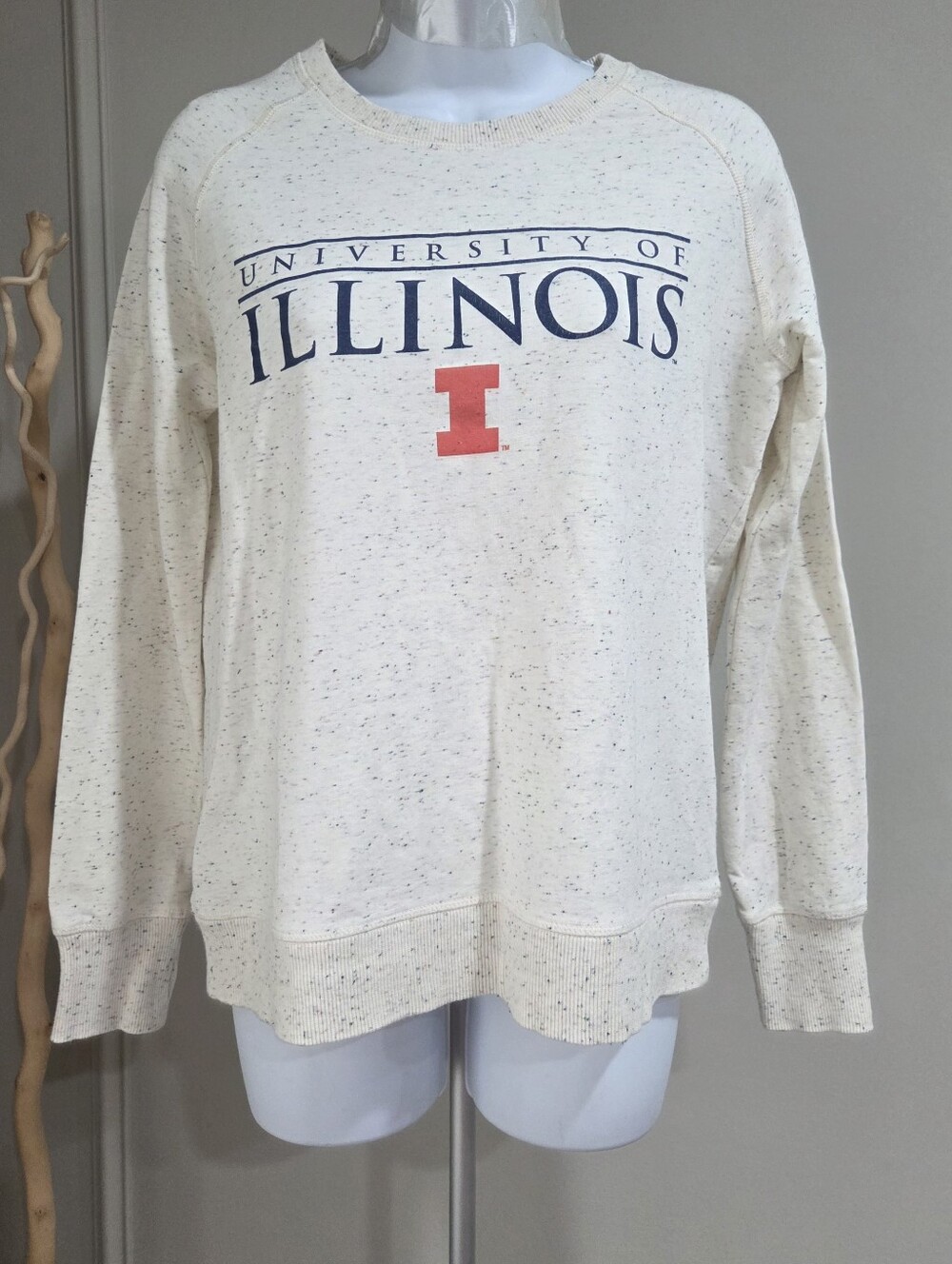 Campdavid University of Illinois Logo Speckled Crewneck Sweatshirt Sz.S - Cream